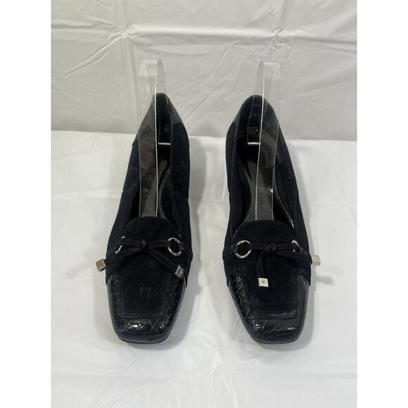 LIFE STRIDE Lure BLACK SUEDE REPTILE  HEELS Size 7.5 - Picture 1 of 15